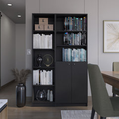 Micco 2 Piece 2 Piece Home Bookcase set, 42" Wide with 8 Shelves and Double Door Cabinet, Living Room Set Black