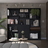 Aynor 3 Piece Home Bookcase set, 74" Wide with 12 Shelves and Two-Door Cabinet , Living Room Set Set Black