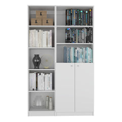 Micco 2 Piece 2 Piece Home Bookcase set, 42" Wide with 8 Shelves and Double Door Cabinet, Living Room Set White