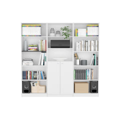 Lecanto 3 Piece Home Bookcase set, 74" Wide with 13 Shelves and 2-door Cabinet , Living Room Set White