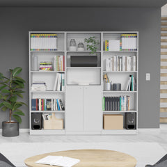 Lecanto 3 Piece Home Bookcase set, 74" Wide with 13 Shelves and 2-door Cabinet , Living Room Set White