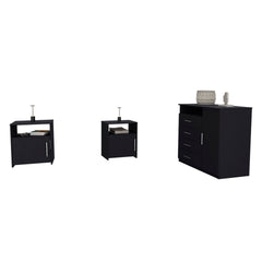 3 Piece Bedroom Set, Rioja 4 Drawer Dresser + 2 Omaha Nightstands, Black