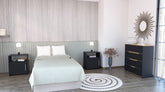 3 Piece Bedroom Set, Aralia Drawer Dresser, 2 Omaha Nightstands, Black / Light Oak