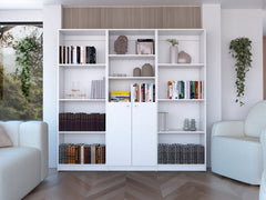 Duette 3 Piece Home Bookcase set, 74" Wide with 11 Shelves and 2-door Cabinet , Living Room Set White