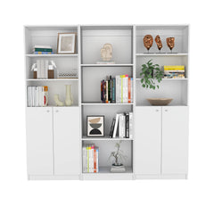 Hialeah 3 Piece Home Bookcase set, 74" Wide with 10 Shelves and Two Double-Door Cabinet , Living Room Set White