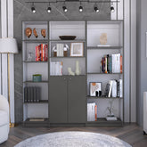 Poole 3 Piece Home Bookcase set, 67" Wide with 12 Shelves and 2-door Cabinet , Living Room Set Matt Gray / White