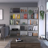 Luetz 3 Piece Home Bookcase set, 67" Wide with 15 Shelves , Living Room Set Set Matt Gray - White