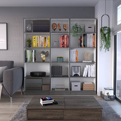 Luetz 3 Piece Home Bookcase set, 67" Wide with 15 Shelves , Living Room Set Set Matt Gray - White