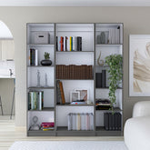 Davie 3 Piece Home Bookcase set, 60" Wide with 14 Shelves , Living Room Set Set Matt Gray - White