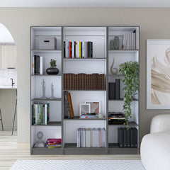Davie 3 Piece Home Bookcase set, 60" Wide with 14 Shelves , Living Room Set Set Matt Gray - White