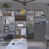 Dupree 4 Piece Home Bookcase set, 91" Wide with 17 Shelves And a Double-Door Cabinet , Living Room Set Matt Gray / White