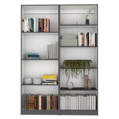 2 Piece Bookcase Living Room Set, Storage Cabinet, 49" Wide and 9 Shelves Matt Gray / White