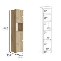 2 Piece Bathroom Set, Yaka Linen Cabinet + Dustin Free Standing Sink Cabinet , Light Oak