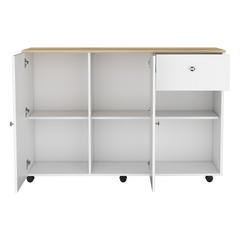 2 Piece Kitchen Set, Kitchen Island Cart + Kitchen Pantry Cabinet, White / Light Oak