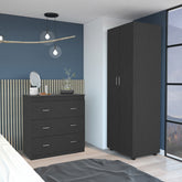 2 Piece Bedroom Set, London Armoire + Capri Three Drawer Dresser, Black