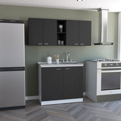 2 Piece Kitchen Set, 150 Wall Cabinet + Utility Sink With Cabinet, Black / White