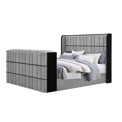 Isaiah Grey Queen Bed with 50" TV Lift-LED, Speakers and Fireplace