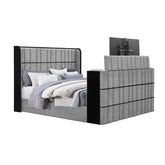 Isaiah Grey Queen Bed with 50" TV Lift-LED, Speakers and Fireplace