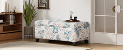 Luxury Storage Ottoman with Floral Patterned Fabric, Soft-Close Hinges, Multi-Functional Footrest & Seat for Living Room, Bedroom - Hidden Compartment for Blankets/Pillows