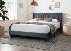 Modern Eye-Catching 1pc Full Size Bed Charcoal Burlap Fabric Unique Diamond Design Headboard Bedroom Furniture