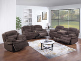 Living Room Reclining Couch 3pc Manual Sofa Set Sofa w Drop Down Table, Loveseat w Console Glider Recliner Chocolate Color