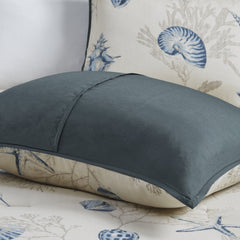 7 Piece Cotton Sateen Comforter Set Blue Cal King