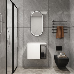 24" Wall-Mounted Bathroom Vanity, 2-Soft Close Doors,Glossy White Vanity & Grey Glass 1/2 Door, Plywood (KD-Packing)-Excluding Sink