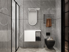 30" Wall-Mounted Bathroom Vanity, 2-Soft Close Doors,Glossy White Vanity & Grey Glass 1/2 Door, Plywood (KD-Packing)-Excluding Sink
