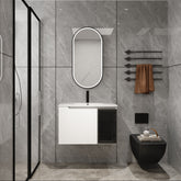 30" Wall-Mounted Bathroom Vanity With Ceramic Sink, 2-Soft Close Doors,Glossy White Vanity & Grey Glass 1/2 Door, Plywood (KD-Packing)