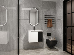 24" Wall-Mounted Bathroom Vanity With Ceramic Sink, 2-Soft Close Doors,Glossy White Vanity & Grey Glass 1/2 Door, Plywood (KD-Packing)