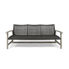 Outdoor Acacia Wood Wicker 3 Seater Sofa, Patio Furniture Conversation Set for Backyard