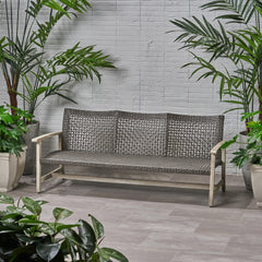 Outdoor Acacia Wood Wicker 3 Seater Sofa, Patio Furniture Conversation Set for Backyard