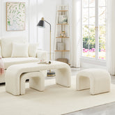 Set of 3 U-Shaped Modern Bench Teddy Ottoman Bench for Entryway, Bedroom End of Bed, Set of 3 Small Sofa Footrest Extra Seating for Living Room, 44+18 Inch Bench Bench & Ottoman- Cream