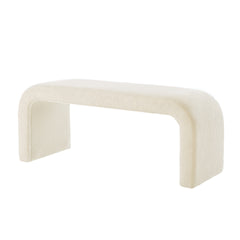 Set of 3 U-Shaped Modern Bench Teddy Ottoman Bench for Entryway, Bedroom End of Bed, Set of 3 Small Sofa Footrest Extra Seating for Living Room, 44+18 Inch Bench Bench & Ottoman- Cream
