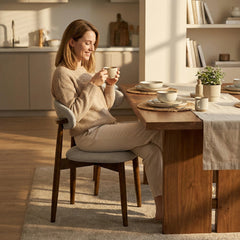 Wooden Dining Chairs Set of 2, Modern Fabric Upholstered Dining Room Chair with Curved Back, Farmhouse Kitchen Chairs with Adjustable Foot Pads for Living Room, Dining Room, Cafe, Grey