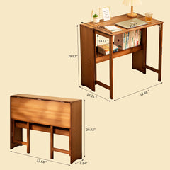Bamboo Folding Desk,Space-Saving Computer Desk for Small Spaces, Foldable Study Table for Bedroom, Home Office, Dorm, Apartment (Brown)