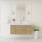 48" Floating Bathroom Vanity with Sink, Wall-Mounted Storage Cabinet with Solid Surface Top Basin and Soft Close Drawers Fully Assembled, Natural Oak 24V11-48NO-W1920P385490