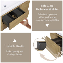 48" Floating Bathroom Vanity with Sink, Wall-Mounted Storage Cabinet with Solid Surface Top Basin and Soft Close Drawers Fully Assembled, Natural Oak 24V11-48NO-W1920P385490