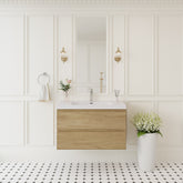 36" Floating Bathroom Vanity with Sink, Wall-Mounted Storage Cabinet with Solid Surface Top Basin and Soft Close Drawers Fully Assembled, Natural Oak 24V11-36NO-W1920P385481