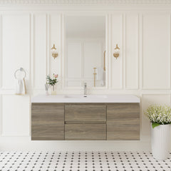 60" Floating Bathroom Vanity with Sink, Wall-Mounted Storage Cabinet with Solid Surface Top Basin and Soft Close Drawers Fully Assembled, Ash Grey 24V11-60SAG-W1920P385499