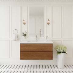 42" Floating Bathroom Vanity with Sink, Wall-Mounted Storage Cabinet with Solid Surface Top Basin and Soft Close Drawers Fully Assembled, Honey Gold Walnut 24V11-42WN-W1920P414526