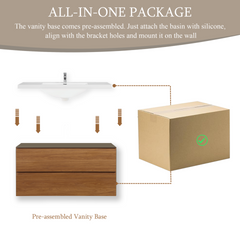 42" Floating Bathroom Vanity with Sink, Wall-Mounted Storage Cabinet with Solid Surface Top Basin and Soft Close Drawers Fully Assembled, Honey Gold Walnut 24V11-42WN-W1920P414526