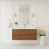 48" Floating Bathroom Vanity with Sink, Wall-Mounted Storage Cabinet with Solid Surface Top Basin and Soft Close Drawers Fully Assembled, Honey Gold Walnut 24V11-48WN-W1920P414538