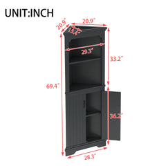 Tall Corner Cabinet with Doors for living room, bathroom,Dining Room or Kitchen,Black
