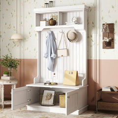 Hall Tree with Storage Shoe Bench for Entryway and Hallway, 4-in-1 Design Coat Racks with Hooks for Living Room, White