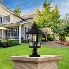21"(H) 1-Pack Outdoor Post Lantern Light – Vintage Black Metal & Clear Glass Pillar Lamp for Garden, Gate, Driveway, and Pathway Lighting with Elegant Design (Bulb Not Included)