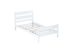 Twin Bed with Headboard and Footboard,Rubber Wood Bed,White