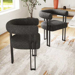Set of 2 Upholstered Dining Arm Chairs, Bouclé Fabric Accent Chairs with Metal Frame, Modern Armchairs with Cushioned Seat & Back, Stain-Resistant, Living Room & Dining Room