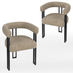 Set of 2 Upholstered Dining Arm Chairs, Bouclé Fabric Accent Chairs with Metal Frame, Modern Armchairs with Cushioned Seat & Back, Stain-Resistant, Living Room & Dining Room
