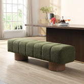 Upholstered Dining Bench for Dining Room, No-Assembly End of Bed Entryway Bench Ottoman for Bedroom Living Room, Green Boucle Fabric Stool Top Wood Leg 300 LBS Weight Capacity